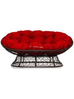 Диван «Мамасан» с искусственным ротангом, 164×104×75 см, коричневый, красная подушка