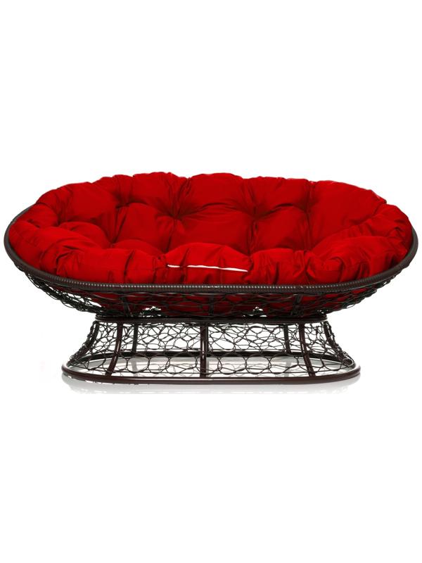 Диван «Мамасан» с искусственным ротангом, 164×104×75 см, коричневый, красная подушка