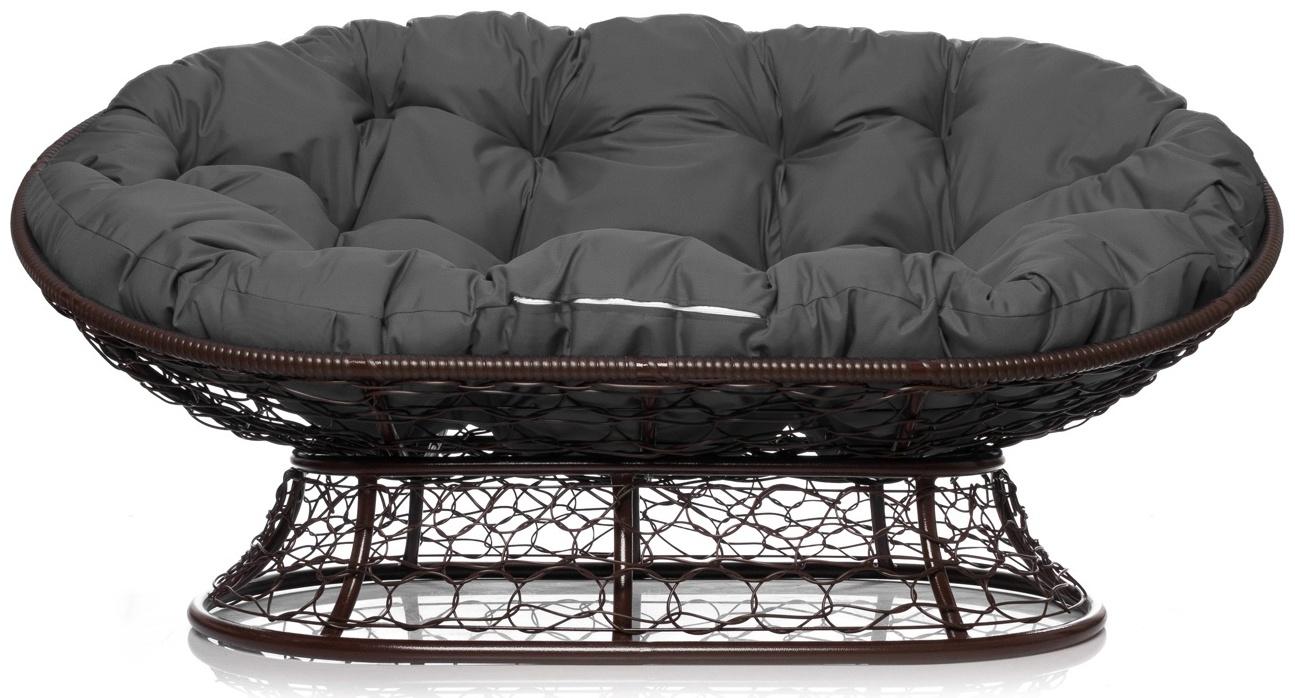 Диван «Мамасан» с искусственным ротангом, 164×104×75 см, коричневый, серая подушка