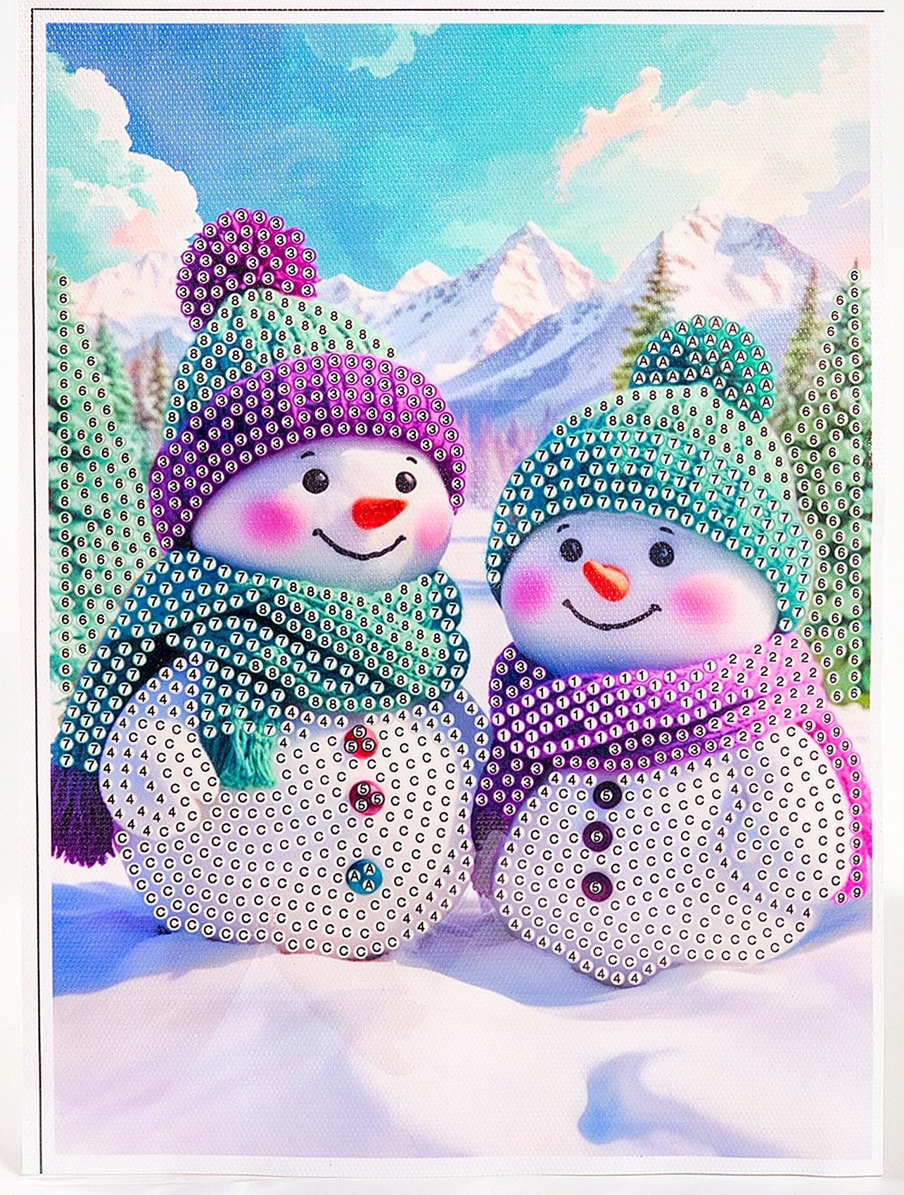 Алмазная вышивка с частичным заполнением «Снеговики» 15×21, холст