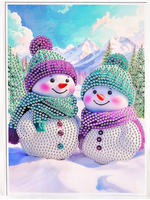 Алмазная вышивка с частичным заполнением «Снеговики» 15×21, холст