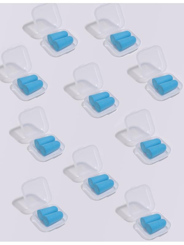 Беруши, 2.5×1 см, набор - 10 пар, в футляре, голубые