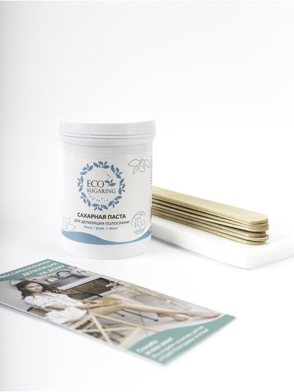 Набор для депиляции: Сахарная паста для ног, рук, лица 250 г, шпатели 5 шт., бандажные полоски 33 шт., подробная инструкция