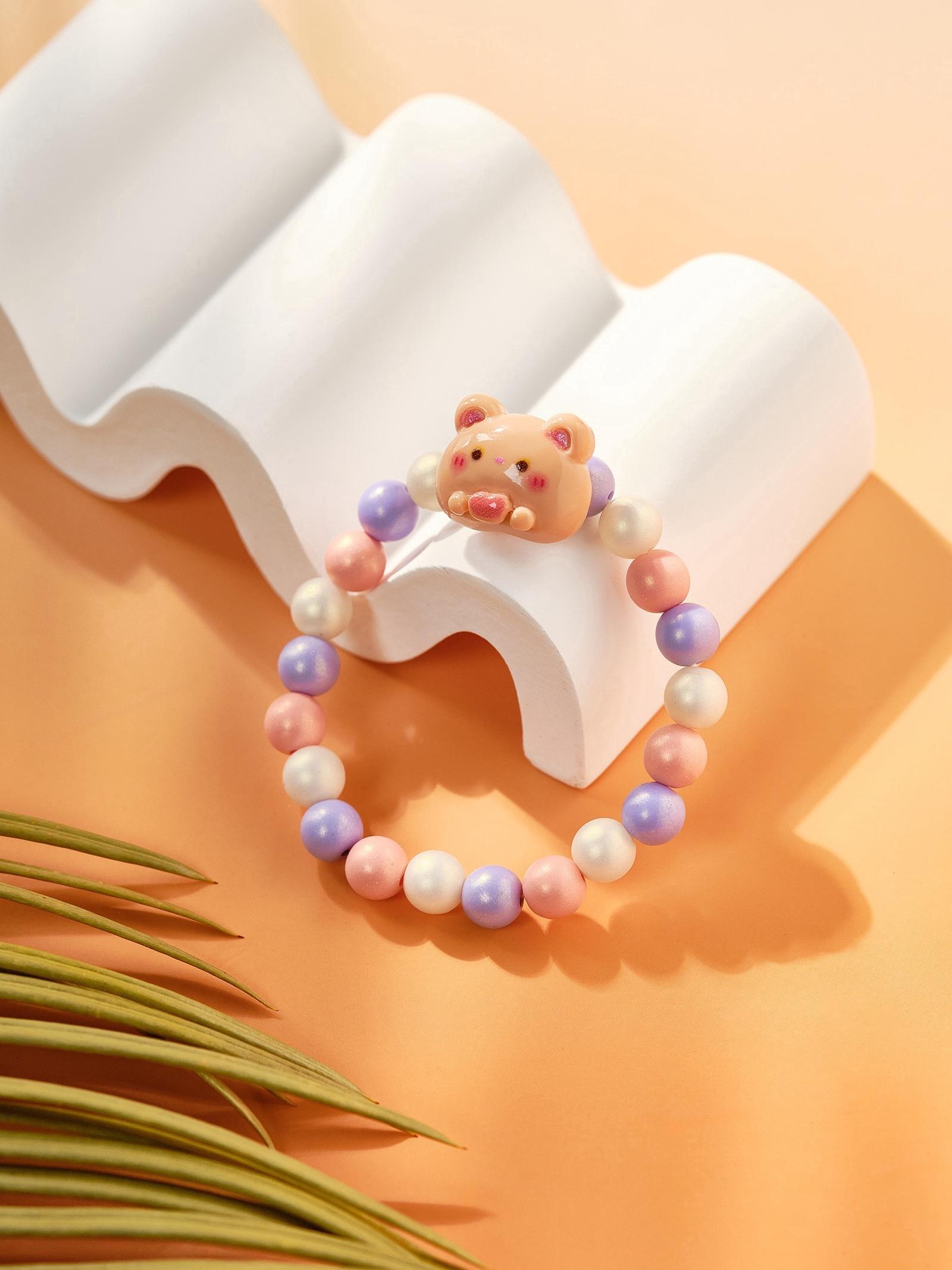 Браслет детский Выбражулька «Медведь», d=6 см жемчуг, разноцветный