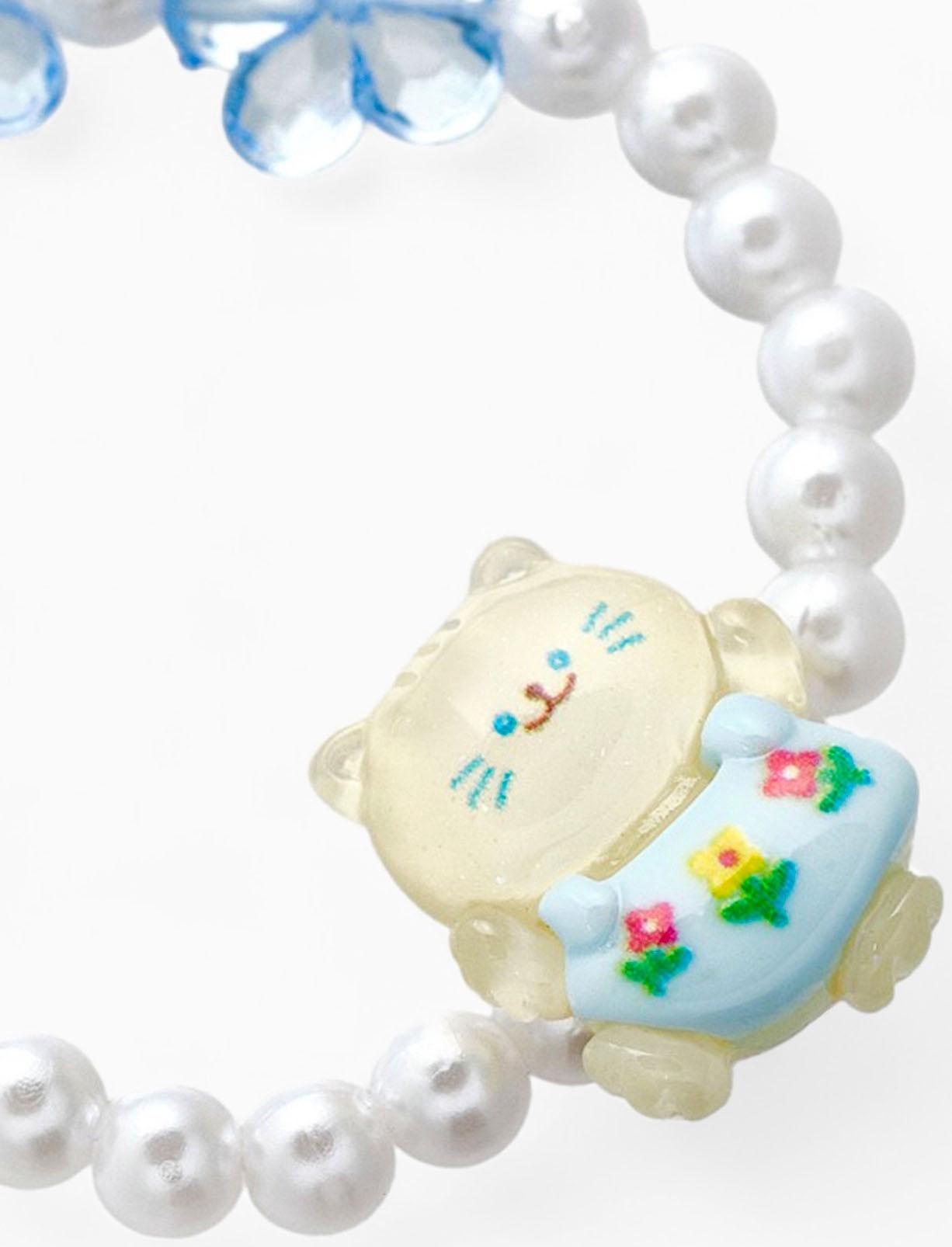Браслет детский Выбражулька «Котик», d=6 см цветы, жемчуг, бело-голубой