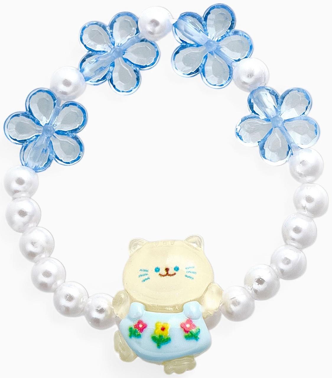 Браслет детский Выбражулька «Котик», d=6 см цветы, жемчуг, бело-голубой