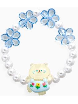 Браслет детский Выбражулька «Котик», d=6 см цветы, жемчуг, бело-голубой