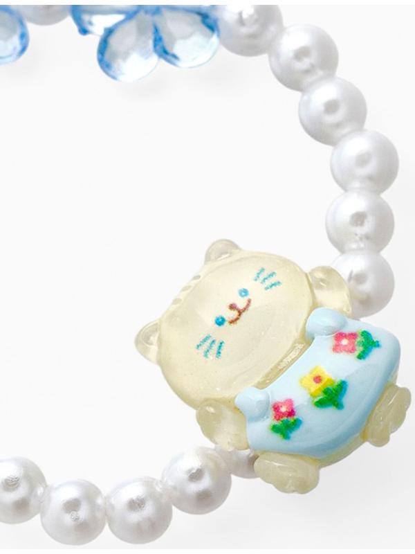 Браслет детский Выбражулька «Котик», d=6 см цветы, жемчуг, бело-голубой
