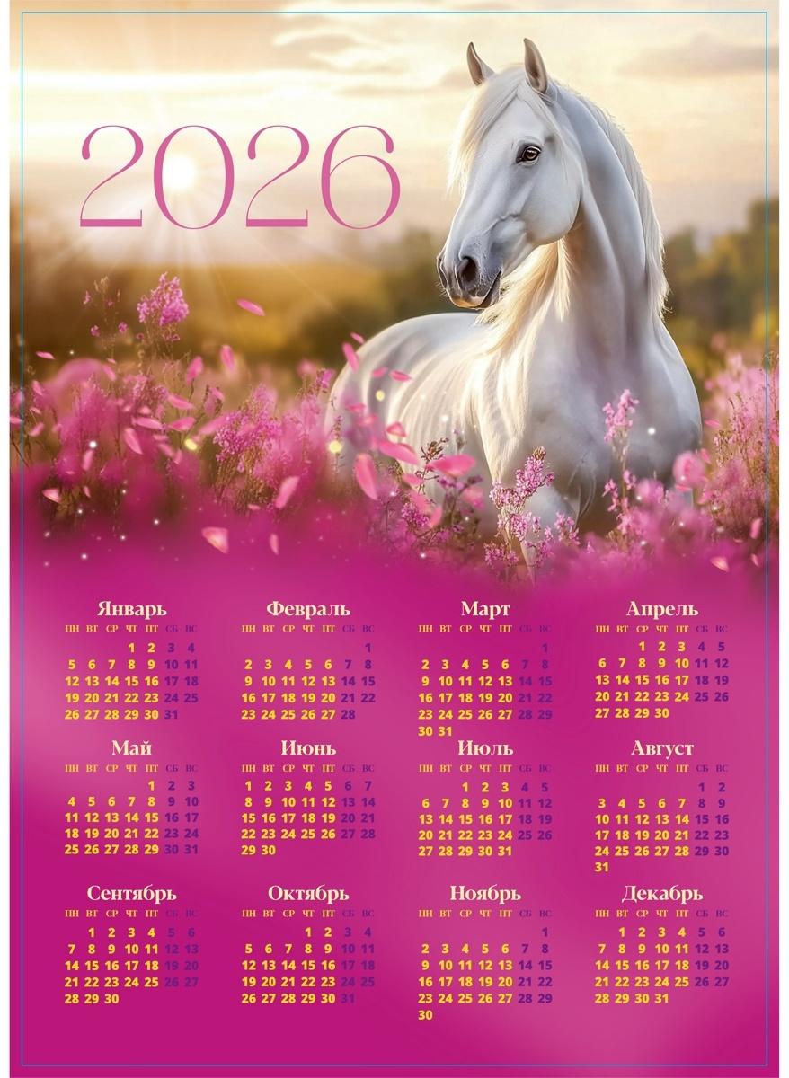 Календарь настенный 2026 «Лошадь с цветами», А3