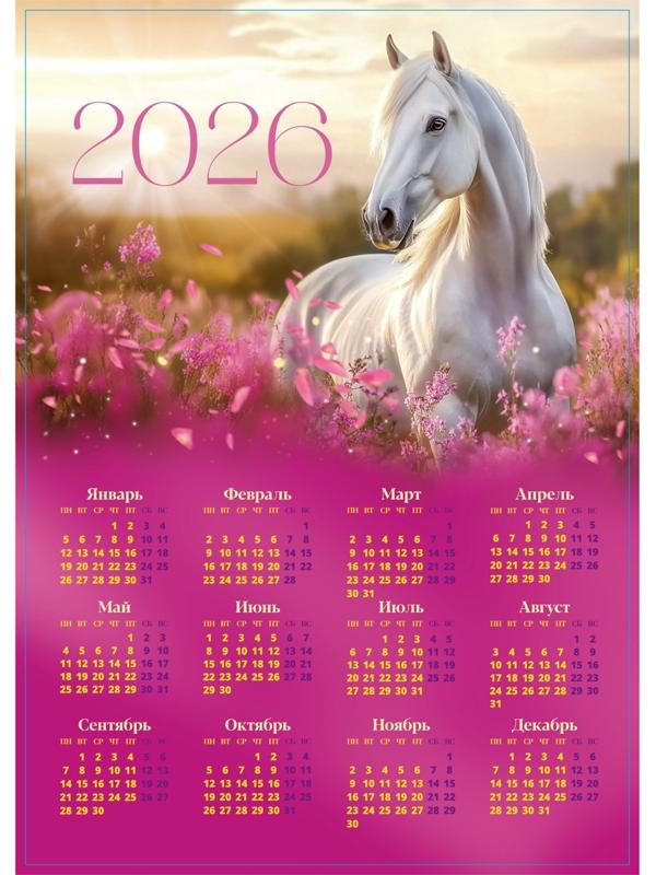 Календарь настенный 2026 «Лошадь с цветами», А3