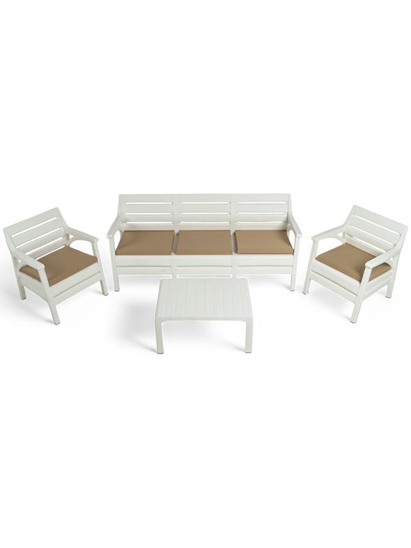Набор садовой мебели «Евпатория»: 2 кресла 66×65×79 см, стол 79×55×38 см, диван 190×65×79 см, белый
