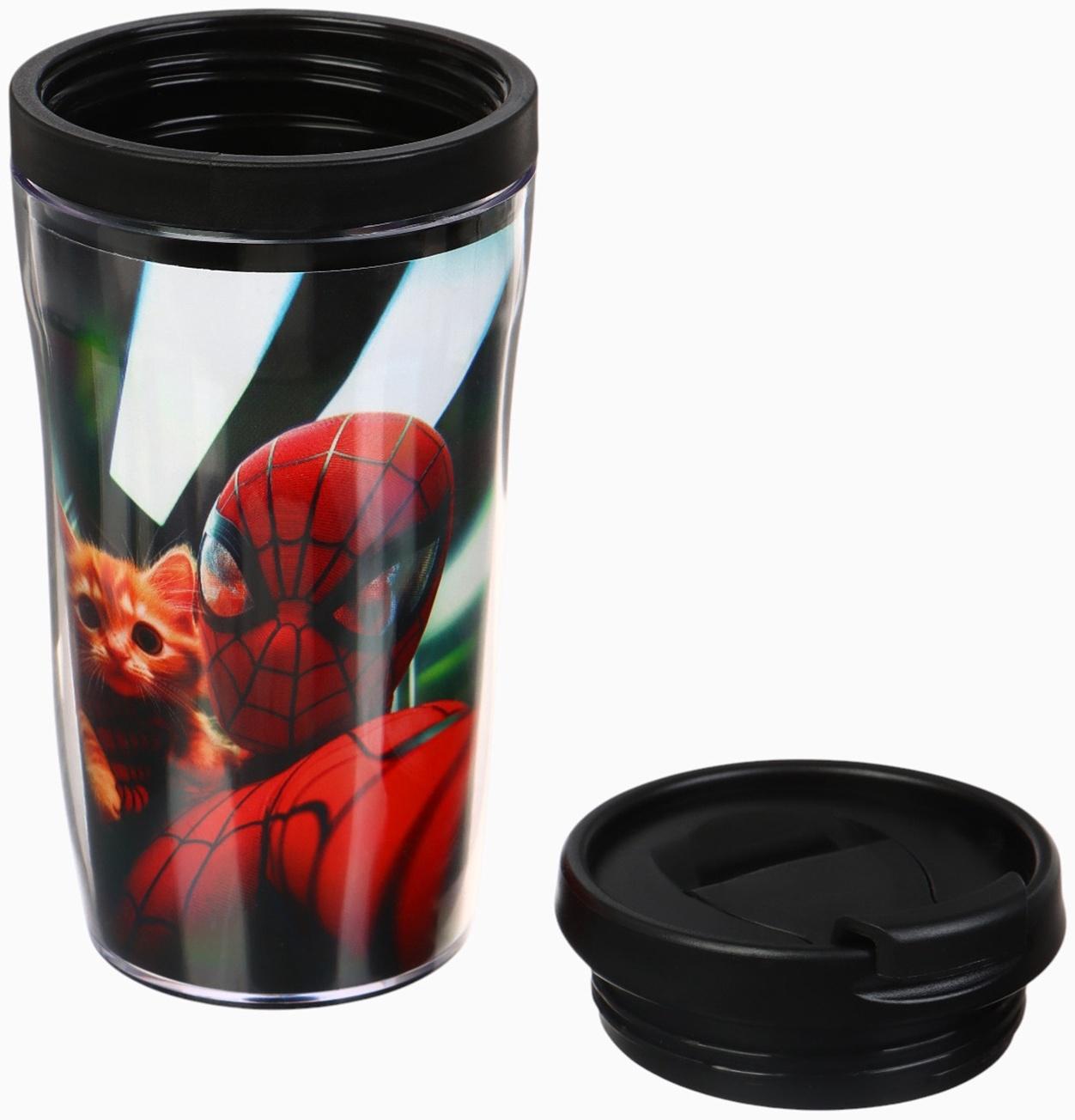 Термостакан детский со вставкой «Человек паук с котиком», 250 мл