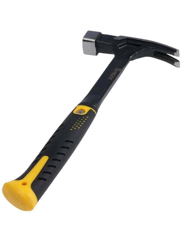 Молоток-гвоздодер ТУНДА ПРОФИ, цельнокованый, квадратный боек с магнитом, 2К рукоятка, 600 г