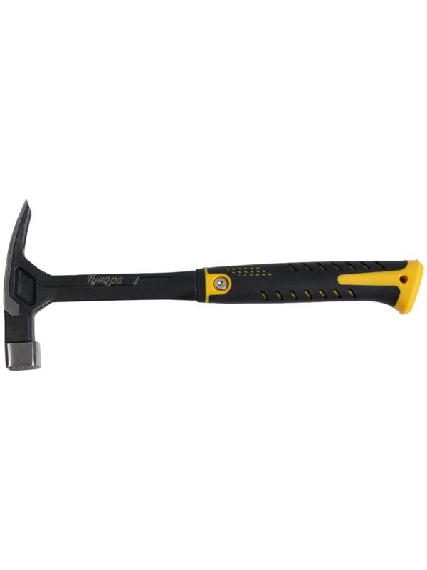 Молоток-гвоздодер ТУНДА ПРОФИ, цельнокованый, квадратный боек с магнитом, 2К рукоятка, 600 г