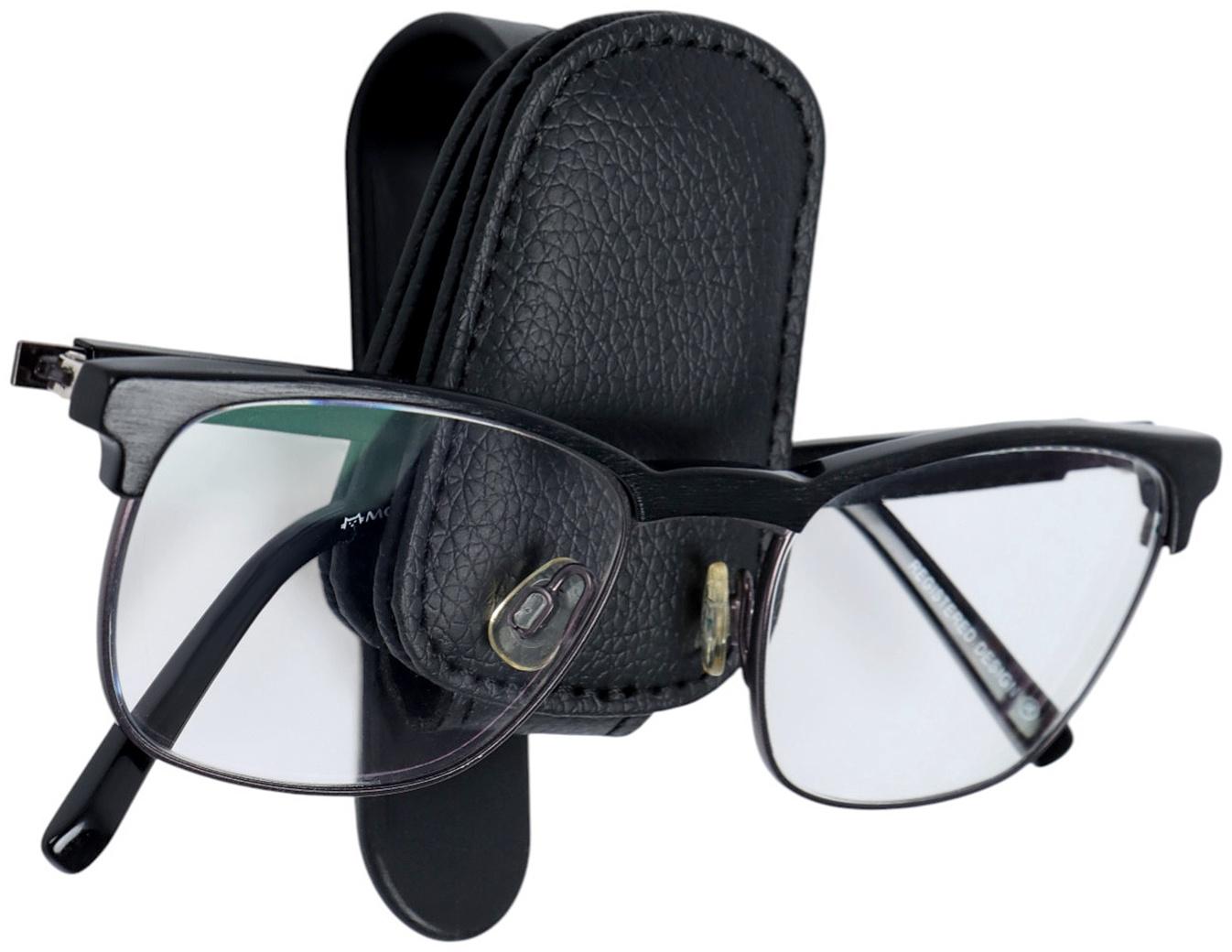 Держатель для очков автомобильный, кожаный, черный