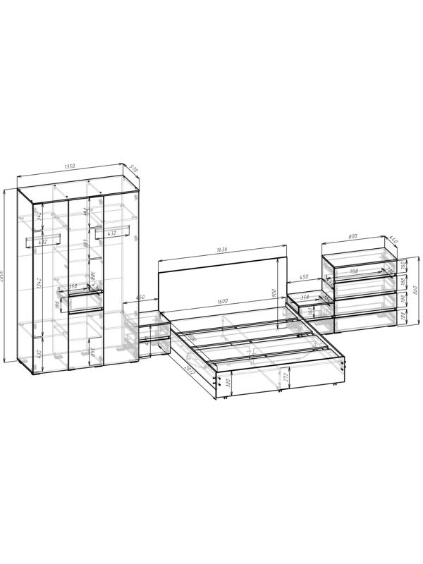 Спальный гарнитур «Лора», комплект 6 предметов, цвет кашемир