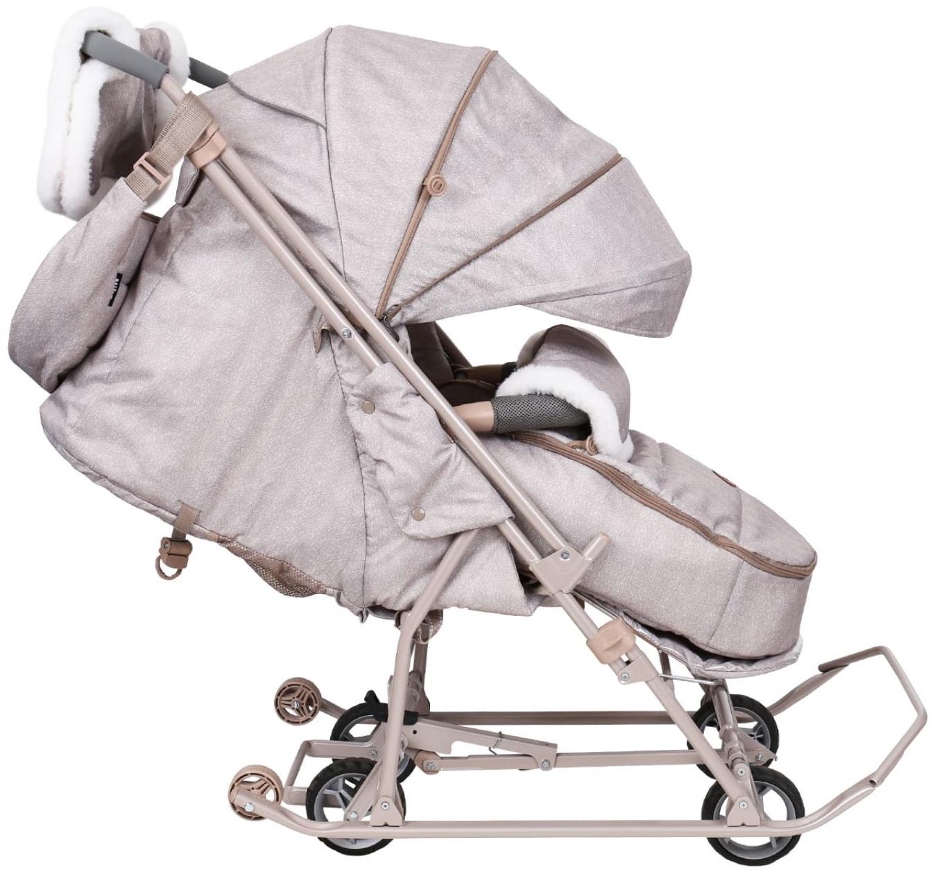Санки - коляска «Наши детки 6», чехол для ног, муфта, сумка, бежевый