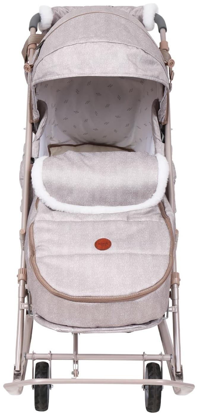 Санки - коляска «Наши детки 6», чехол для ног, муфта, сумка, бежевый