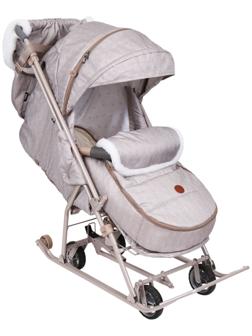 Санки - коляска «Наши детки 6», чехол для ног, муфта, сумка, бежевый