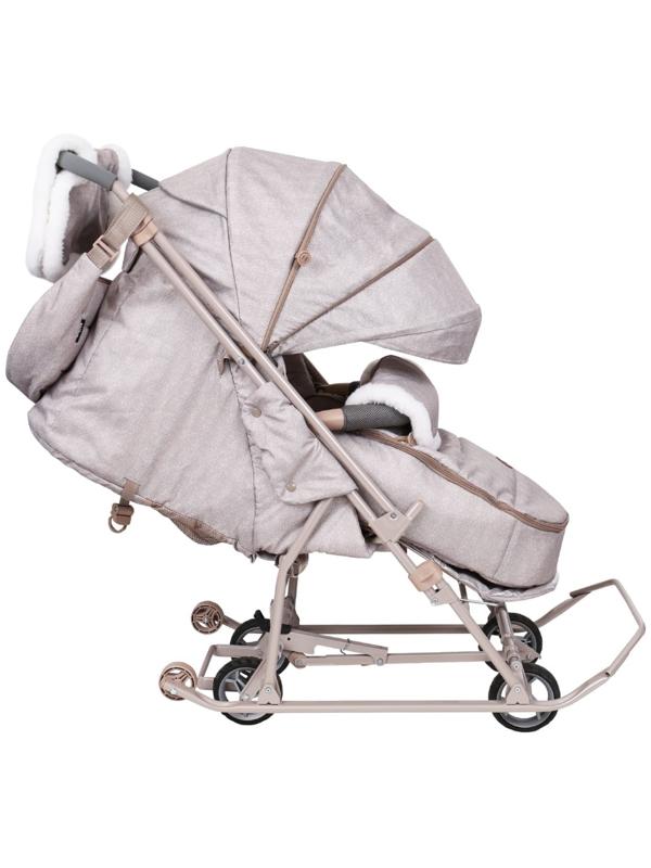 Санки - коляска «Наши детки 6», чехол для ног, муфта, сумка, бежевый