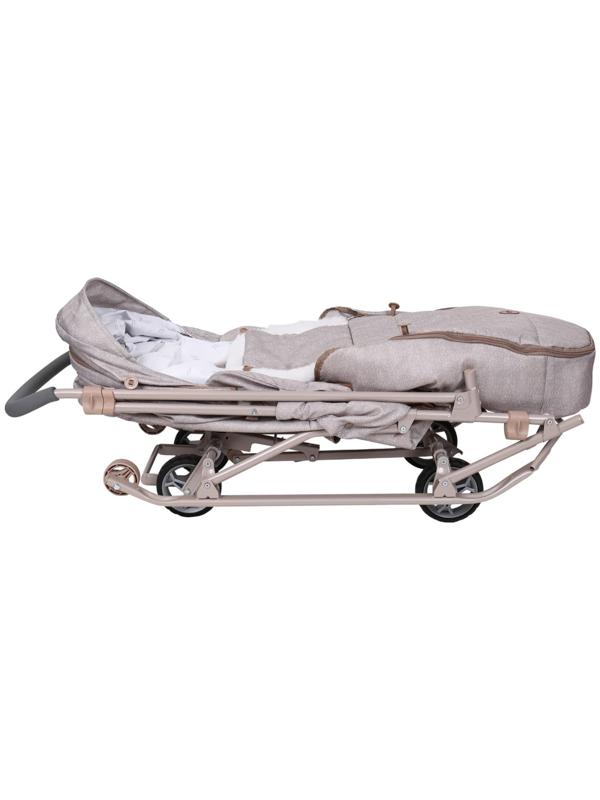 Санки - коляска «Наши детки 6», чехол для ног, муфта, сумка, бежевый