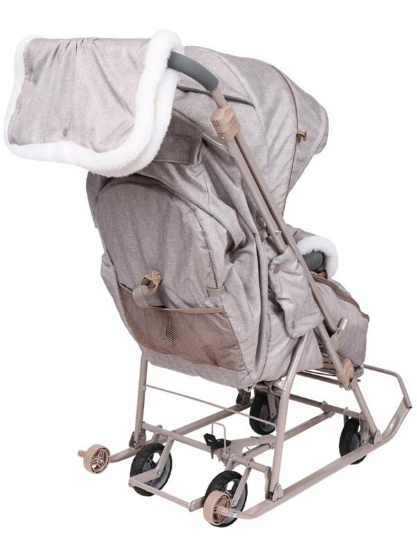 Санки - коляска «Наши детки 6», чехол для ног, муфта, сумка, бежевый