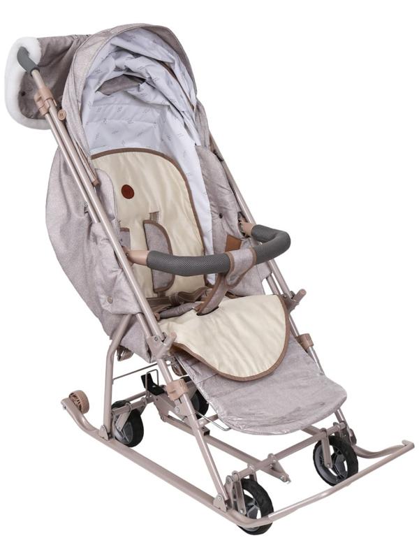 Санки - коляска «Наши детки 6», чехол для ног, муфта, сумка, бежевый