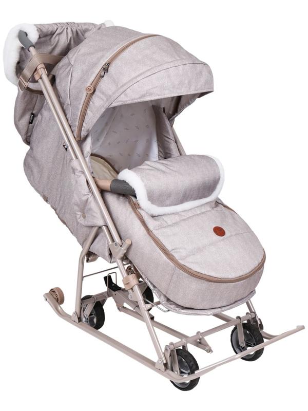 Санки - коляска «Наши детки 6», чехол для ног, муфта, сумка, бежевый