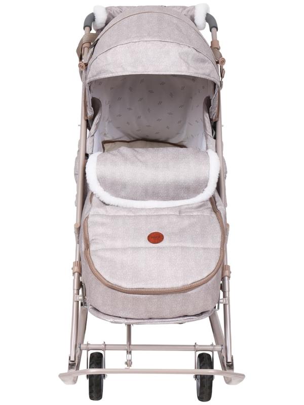 Санки - коляска «Наши детки 6», чехол для ног, муфта, сумка, бежевый