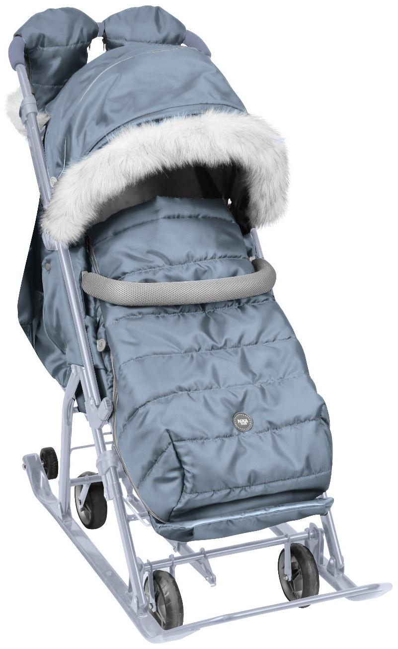 Санки - коляска «Ника Детям 7-5SK», чехол для ног, рукавички, сумка, серый