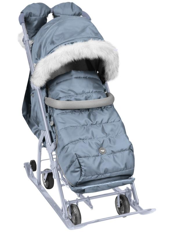 Санки - коляска «Ника Детям 7-5SK», чехол для ног, рукавички, сумка, серый