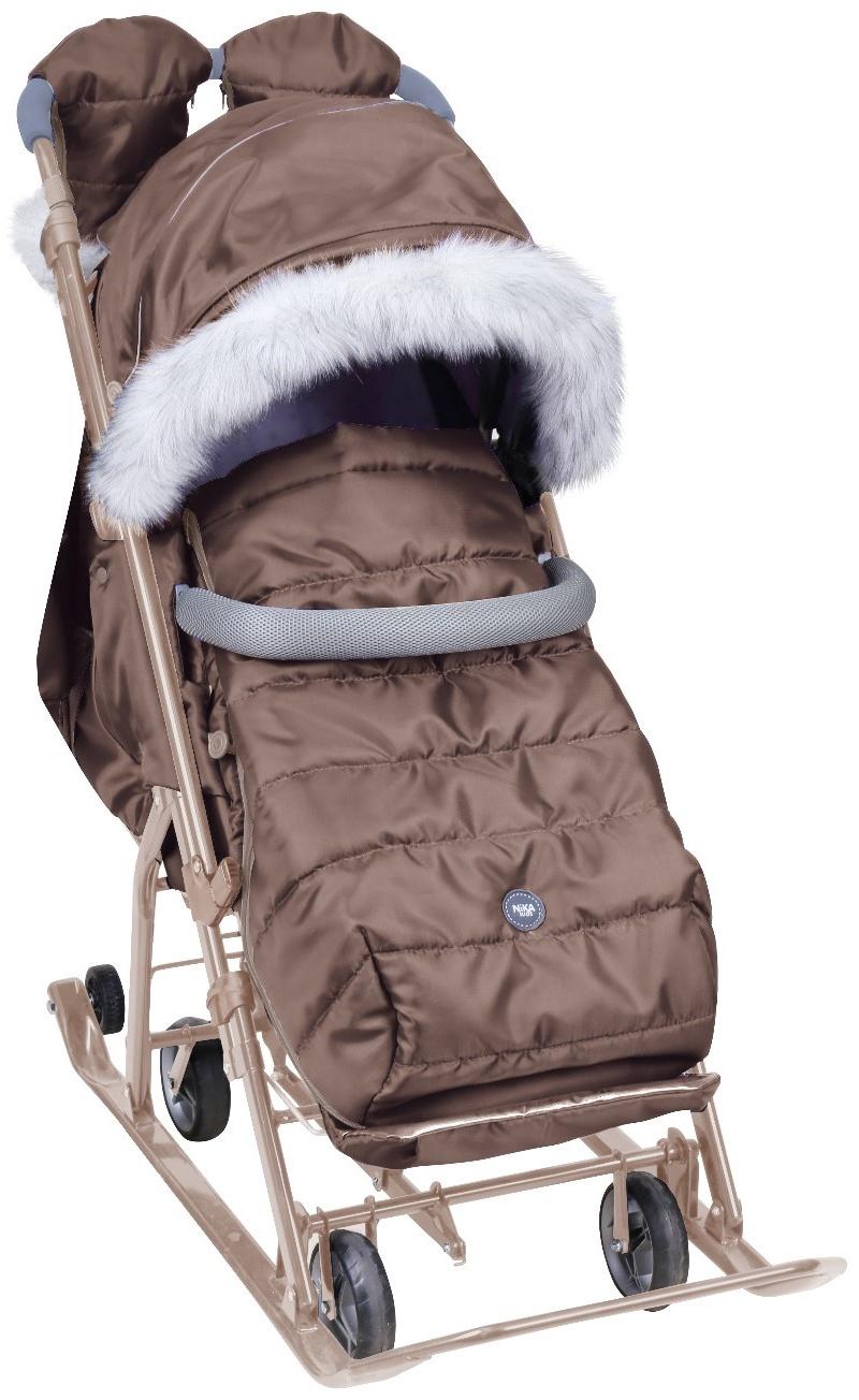Санки - коляска «Ника Детям 7-5SK», чехол для ног, рукавички, сумка, бежевый
