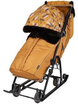Санки - коляска «Ника Детям 7-5H», чехол для ног, муфта, сумка, горчичный