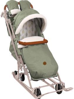 Санки - коляска «Ника Детям 7-8K», чехол для ног, рукавички, сумка, оливковый