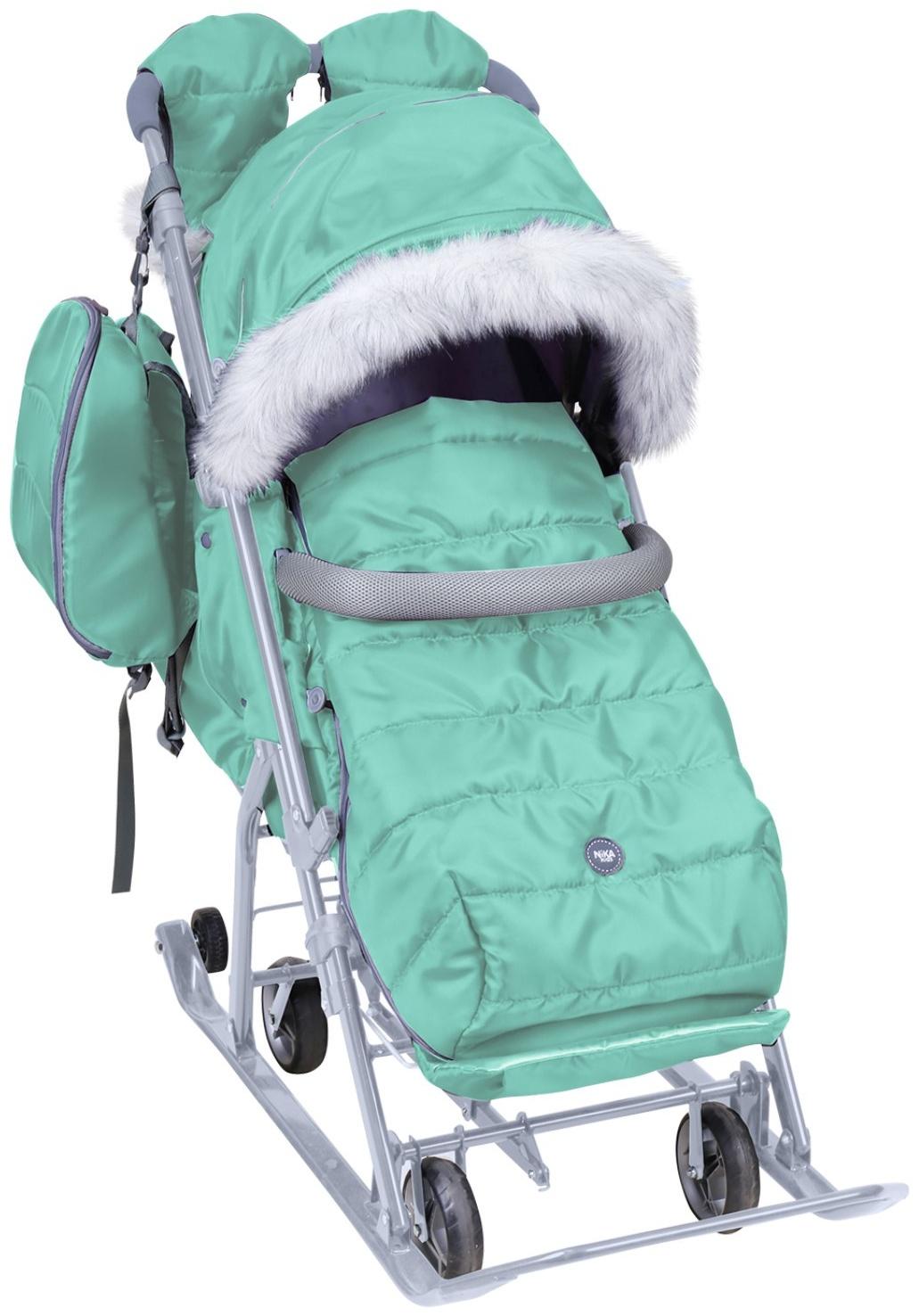 Санки - коляска «Ника Детям 7-5SK», чехол для ног, рукавички, сумка, мятный