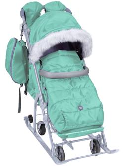 Санки - коляска «Ника Детям 7-5SK», чехол для ног, рукавички, сумка, мятный