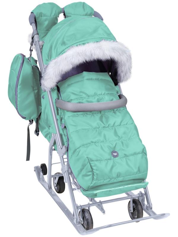 Санки - коляска «Ника Детям 7-5SK», чехол для ног, рукавички, сумка, мятный
