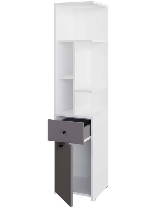 Стеллаж угловой «Лайт», 1 дверка, 1 ящик, 332×332×1504 мм, цвет белый/серый шифер