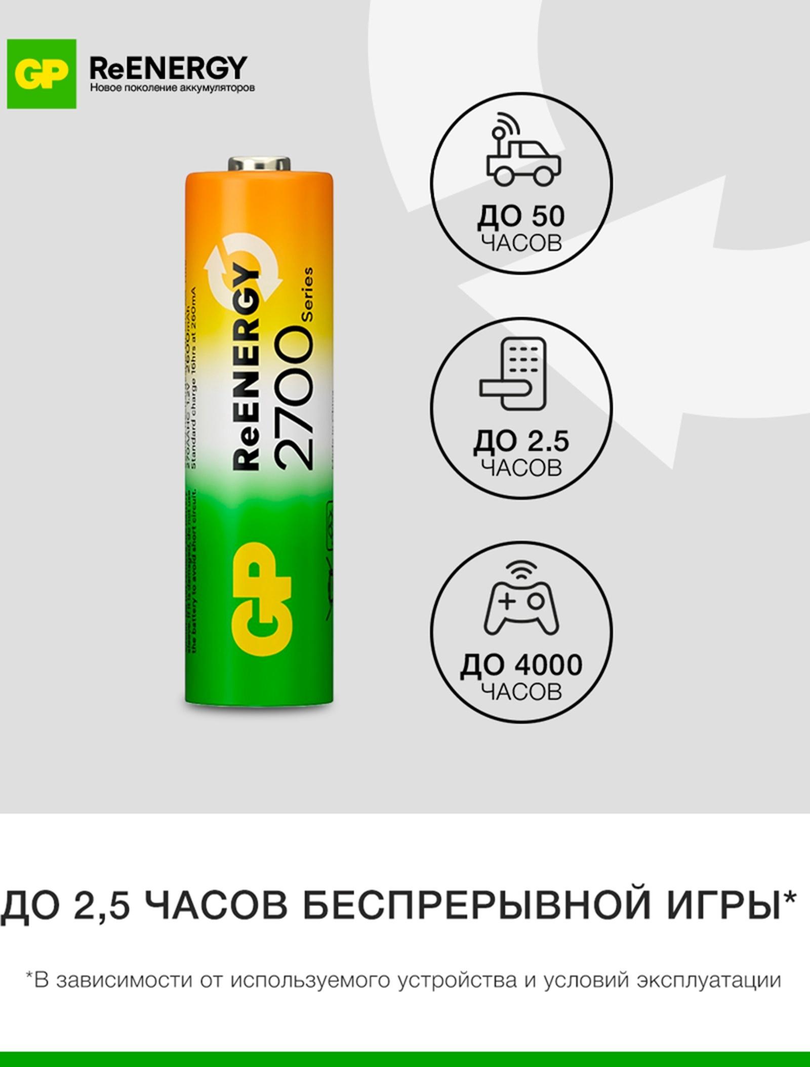 Аккумулятор GP, Ni-Mh, AA, HR6-4BL, 1.2В, 2700 мАч, блистер, 4 шт.