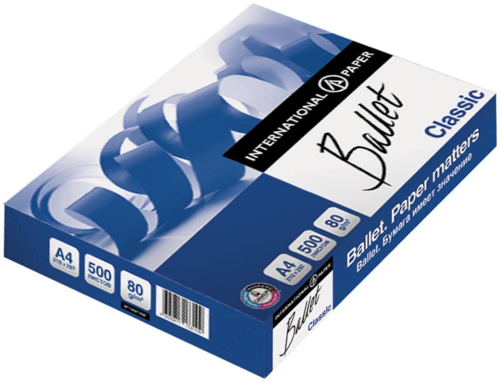 Бумага А4 500 л, Ballet Classic, 80 г/м², белизна 153% CIE, класс B (цена за 500 листов)