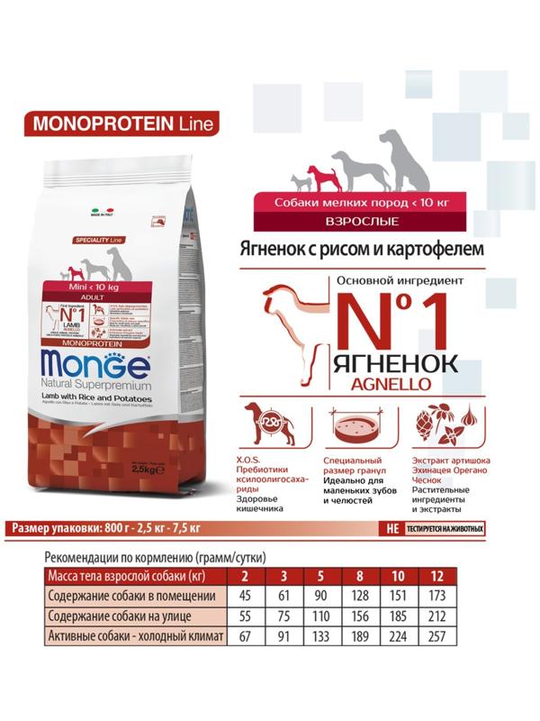 Сухой корм Monge Dog Speciality Mini для собак, ягненок/рис/картофель, 2.5 кг