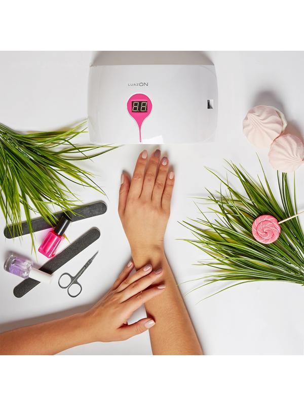 Лампа для гель-лака Luazon LUF-13, LED, 24 Вт, 15 диодов, дисплей, 220 В, бело-розовая