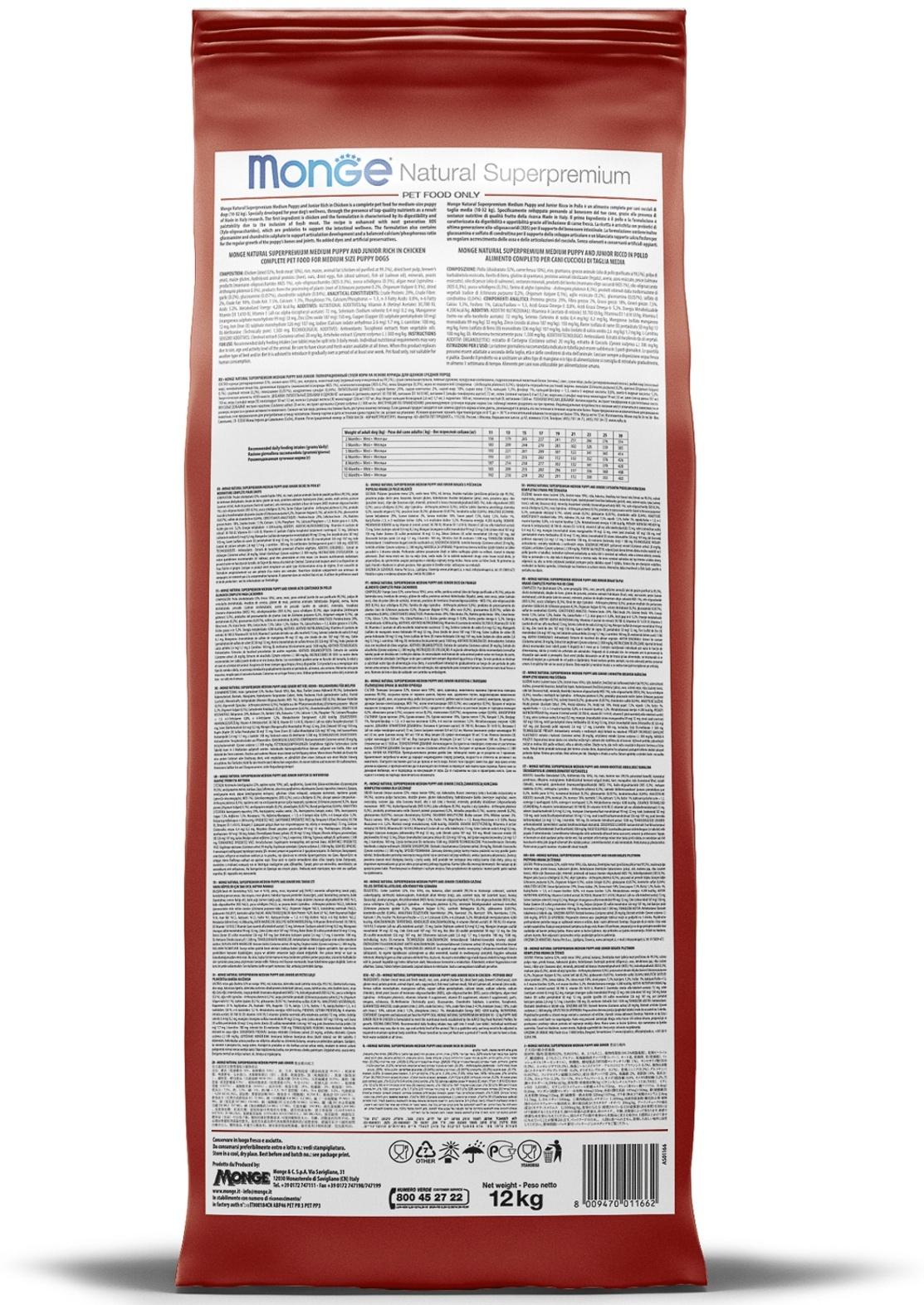 Сухой корм Monge Dog Speciality Puppy&Junior для щенков, ягненок/рис/ картофель, 12 кг