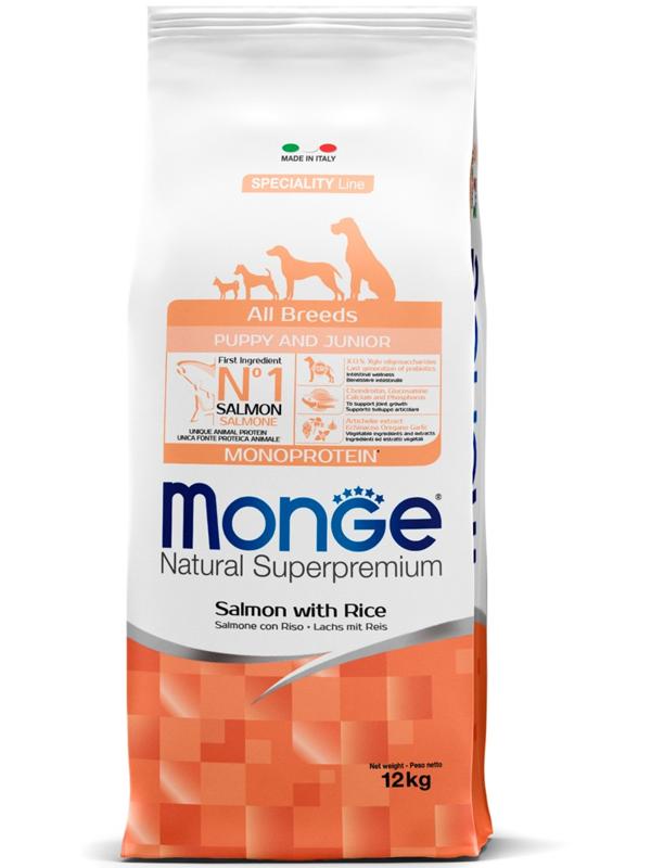 Сухой корм Monge Dog Speciality Puppy&Junior для щенков всех пород, лосось/рис, 12 кг