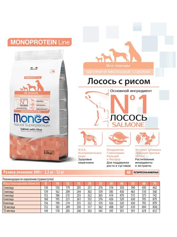 Сухой корм Monge Dog Speciality Puppy&Junior для щенков всех пород, лосось/рис, 12 кг