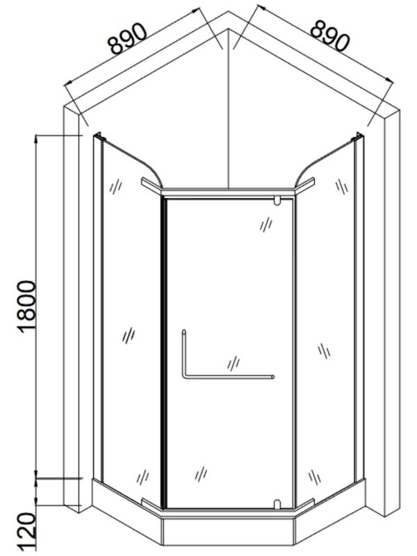 Душевое ограждение Taliente TA-09093CB, 180×90 см, прозрачное, пентагональное, 6 мм, черный