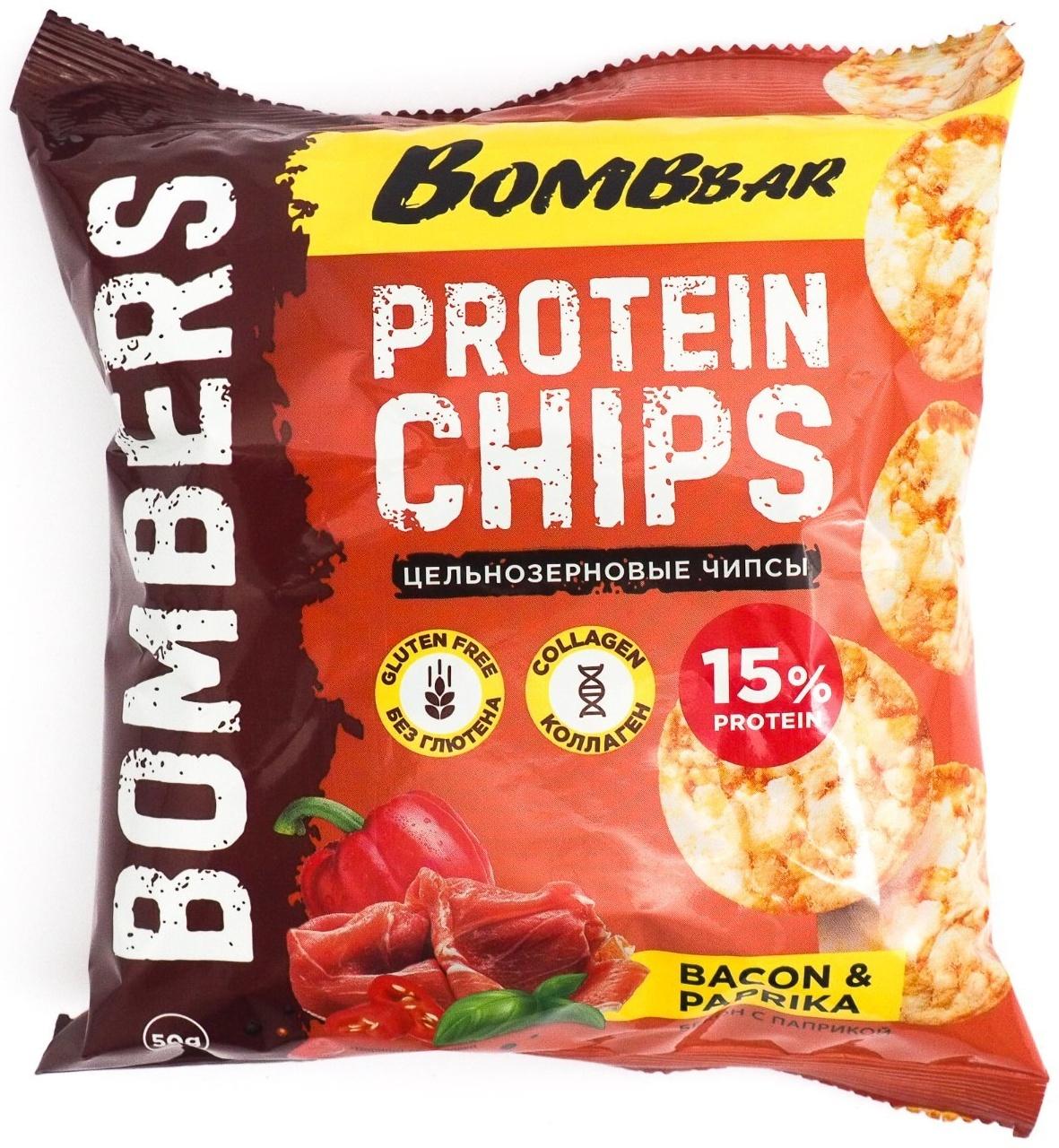 Чипсы BOMBBAR цельнозерновые протеиновые со вкусом «Бекон с паприкой», 50 г