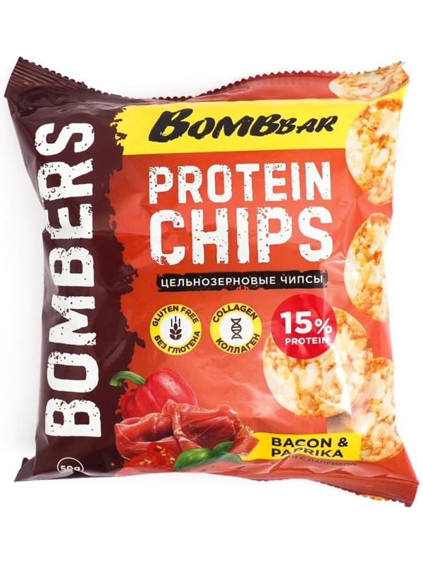 Чипсы BOMBBAR цельнозерновые протеиновые со вкусом «Бекон с паприкой», 50 г