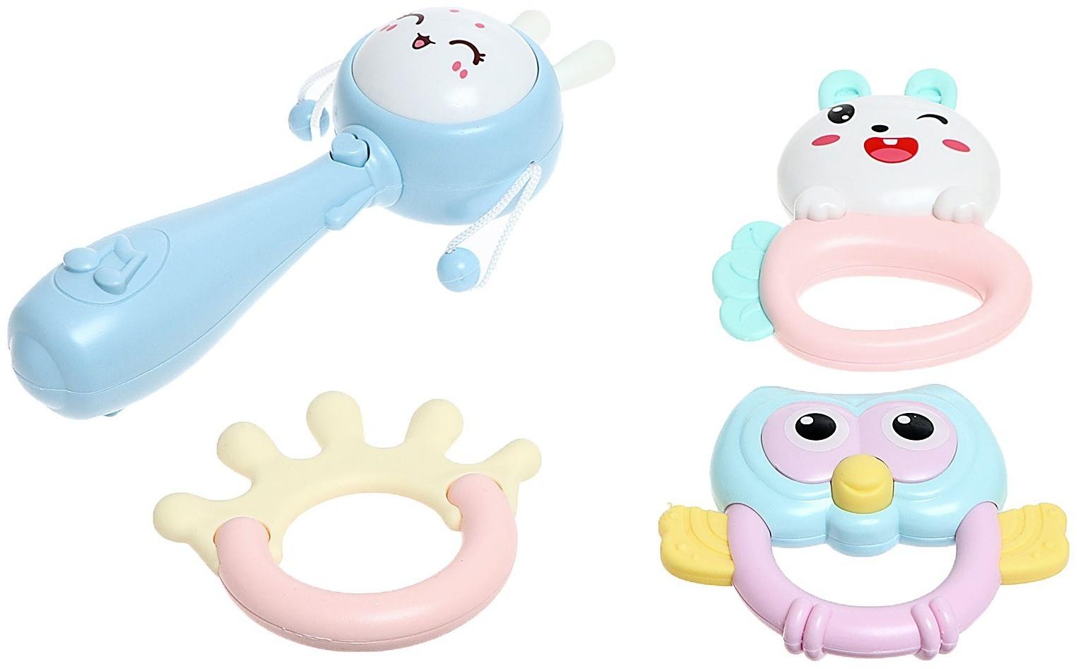 Игровой набор «Весёлые погремушки», звук, свет, цвет голубой