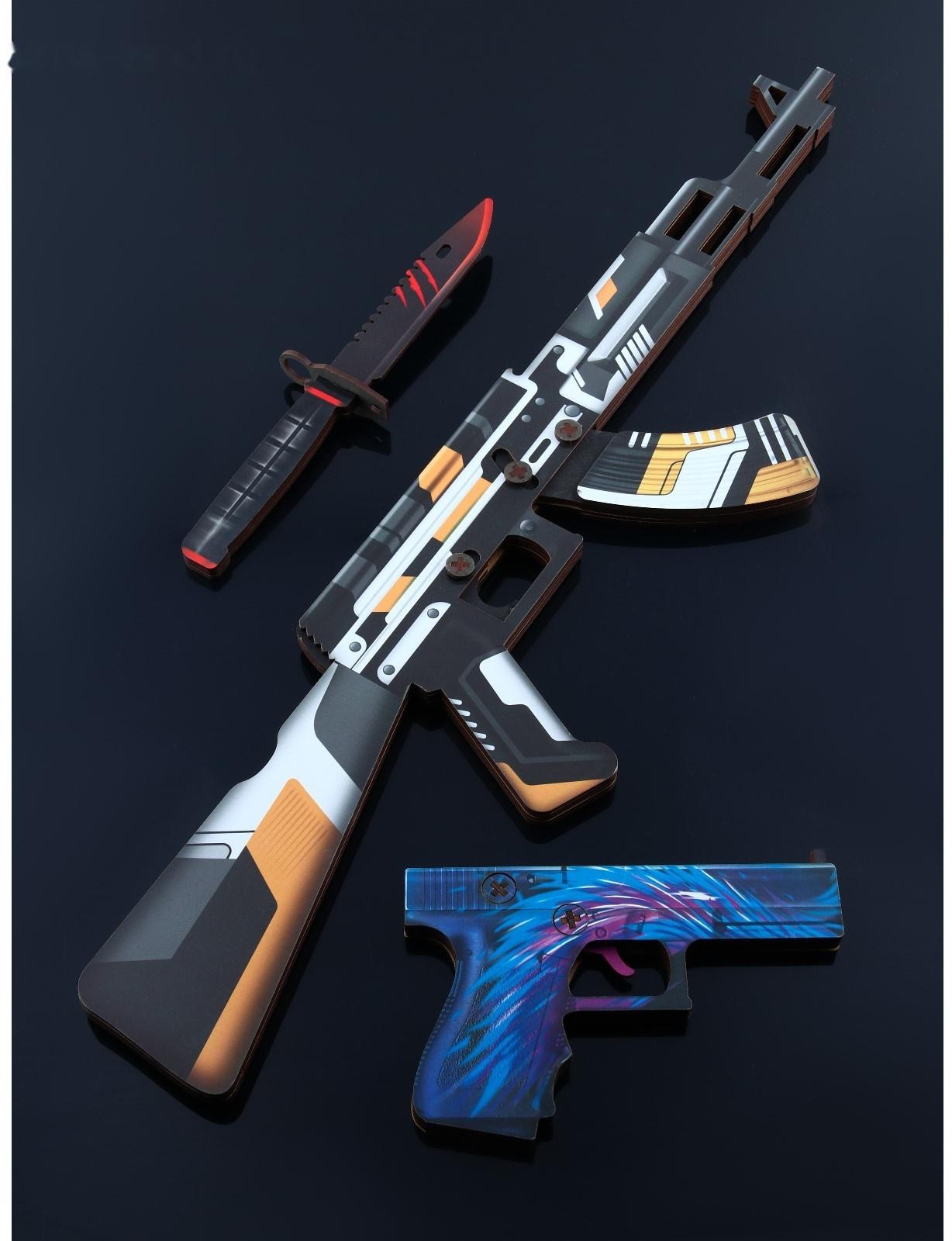 Оружие деревянное, детское сувенирное «Некромантика», автомат, пистолет, нож - штык, 3 шт.